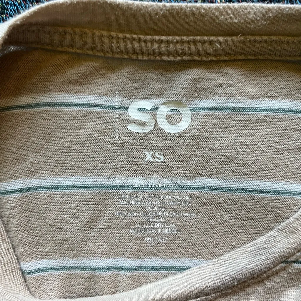 SO Women's Tan Striped Long Sleeve Top SZ XS Summer Casual T Shirt Cute + Petite - Image 11