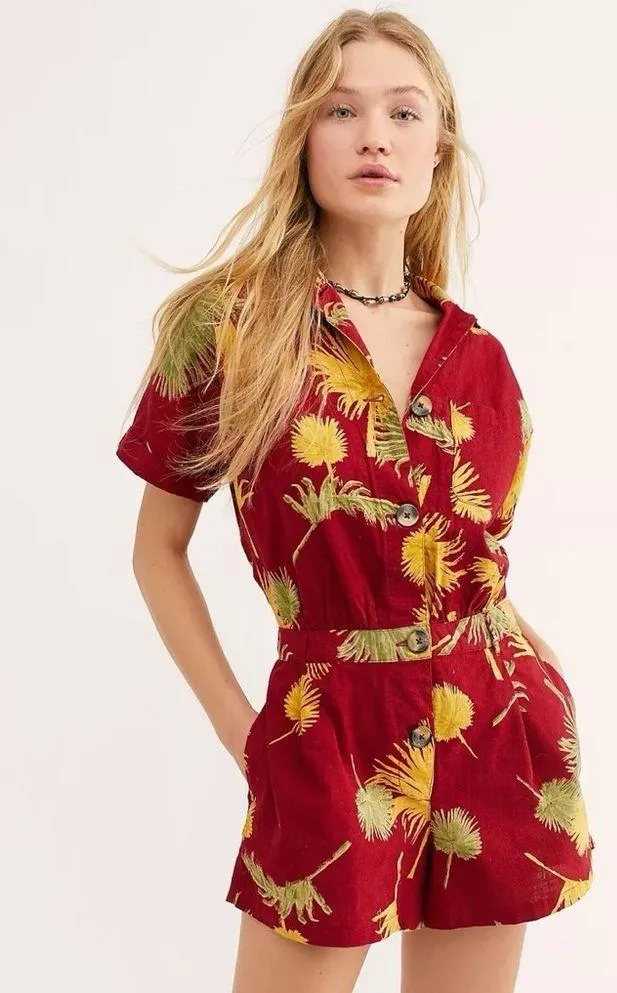 NEW  Malibu Floral Romper w/Pockets in Maroon Combo, Size L New w/Tag - Image 15