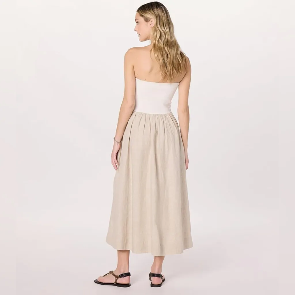 Elegant Cream Strapless Maxi Dress Tan Size M - Image 2
