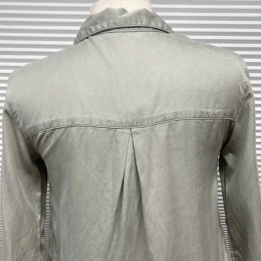 C&C California Sage Green 100% Roll Tab Sleeve Shirt Dress With Pockets Small - Image 6