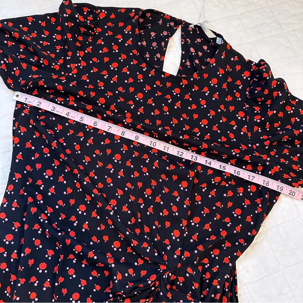 Boden Tulip Charm Tie Side Mini Dress 8 NWT NEW Red Floral Puff Sleeve Black - Image 10