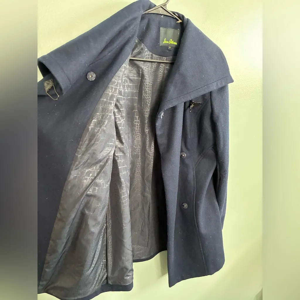 Sam Edelman Navy Blue Wool blend A-Line Pea Dress Comfy Minimal Midi Coat Sz S - Image 4