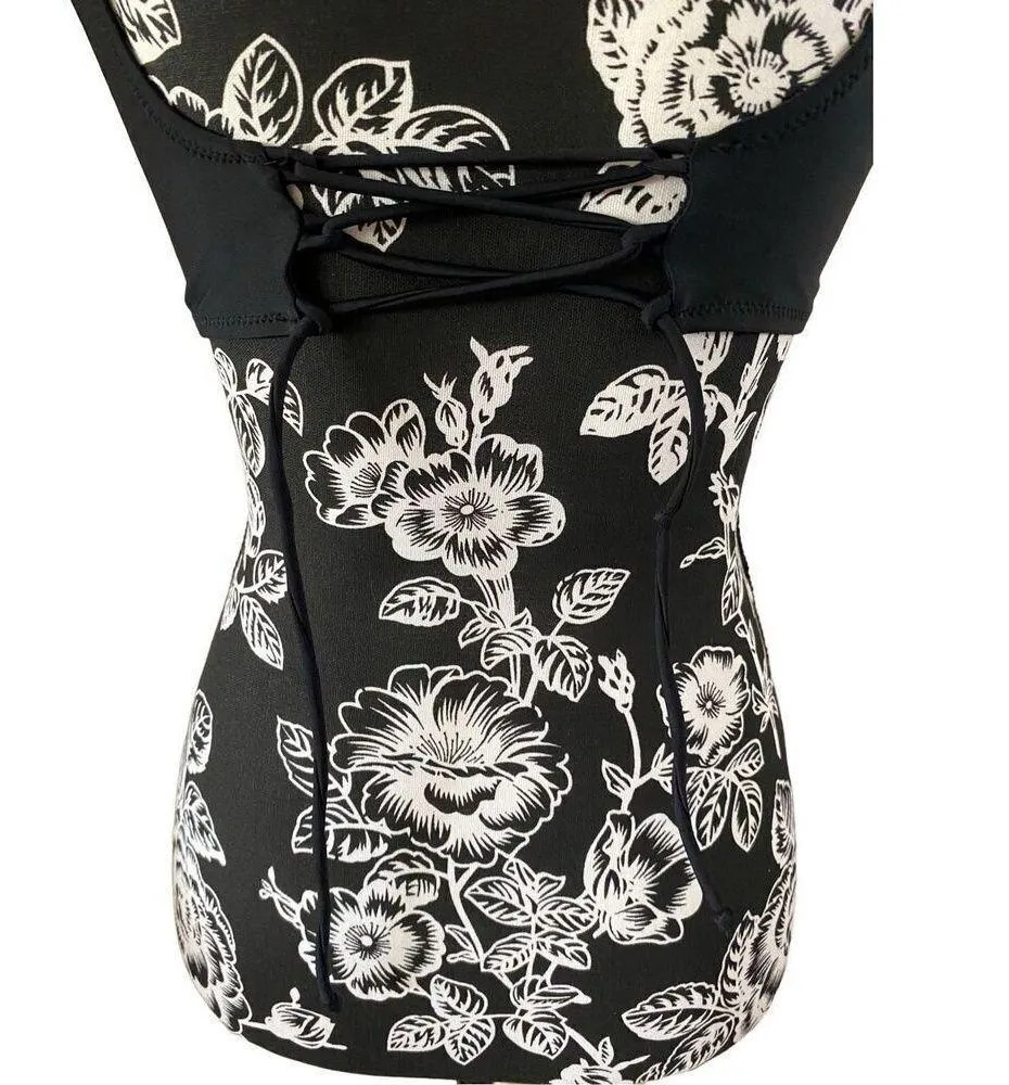 Crossover Corset Style Bikini Top Swimwear Beach Vacation Tie Back Black - Image 6