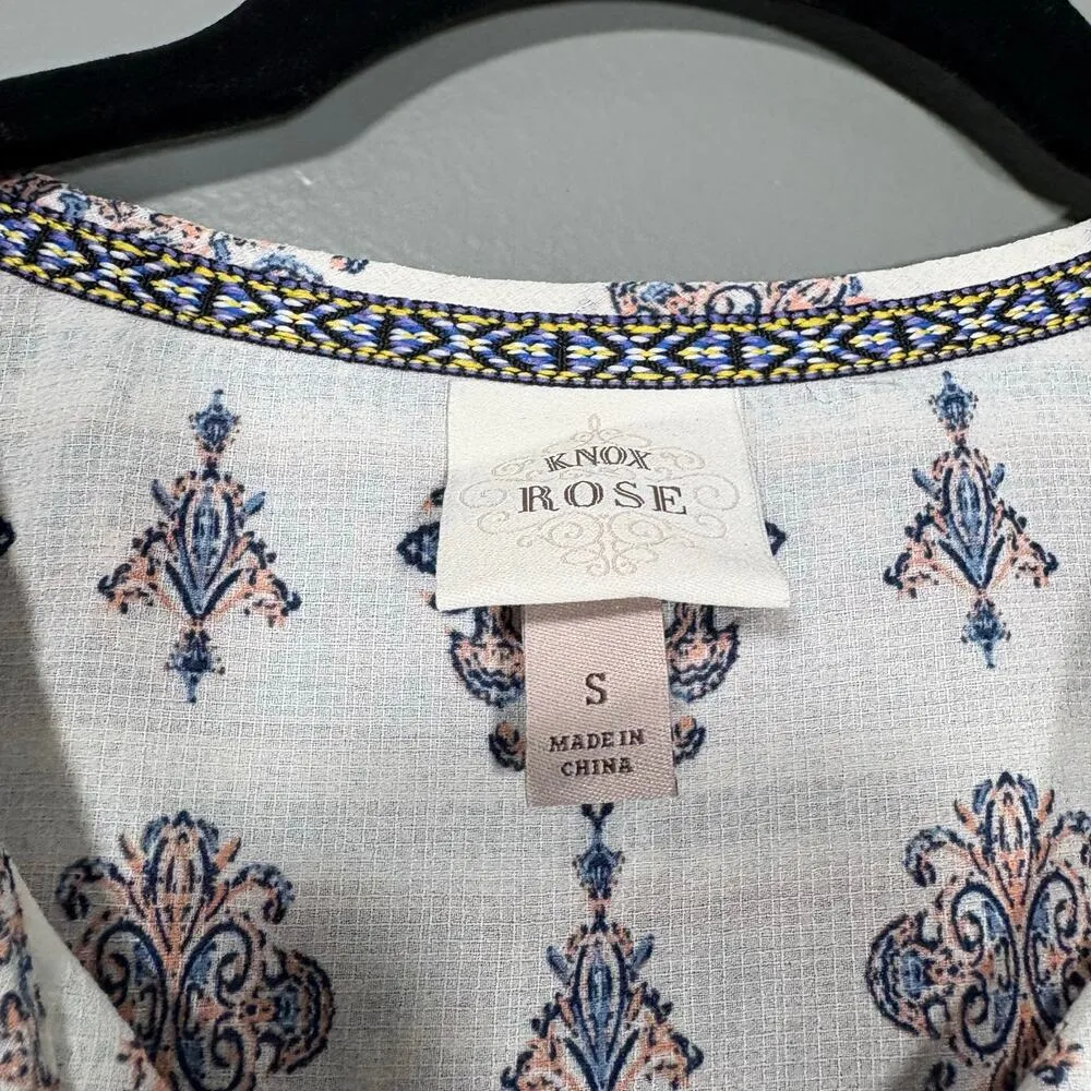 Knox Rose Women's White Boho Sleeveless Peasant Blouse - Size Small - Tassel Top - Image 4