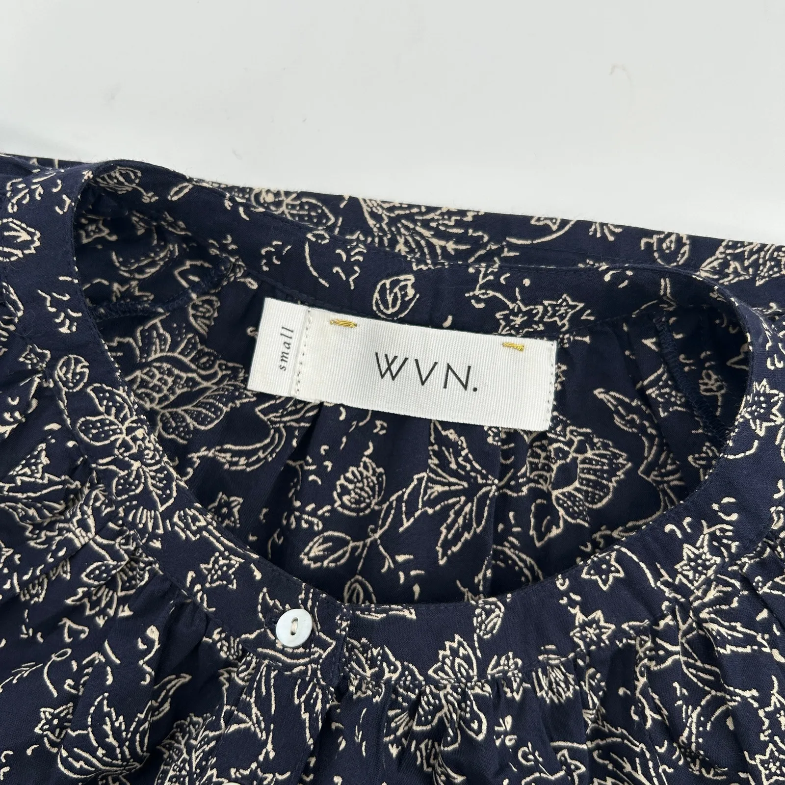 WVN Sienna Blouse Womens Small Organic Cotton Puff Sleeve Sustainable Ethical Blue - Image 6