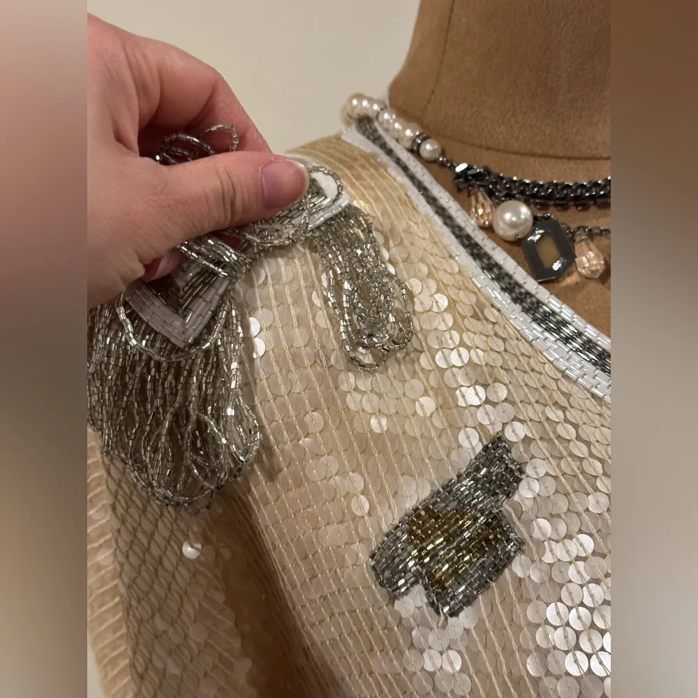 St. Martin Concetta Rafanello Rare Vintage 1985 Multi Color Sequencer Top Sz M/L Silver Size M - Image 3