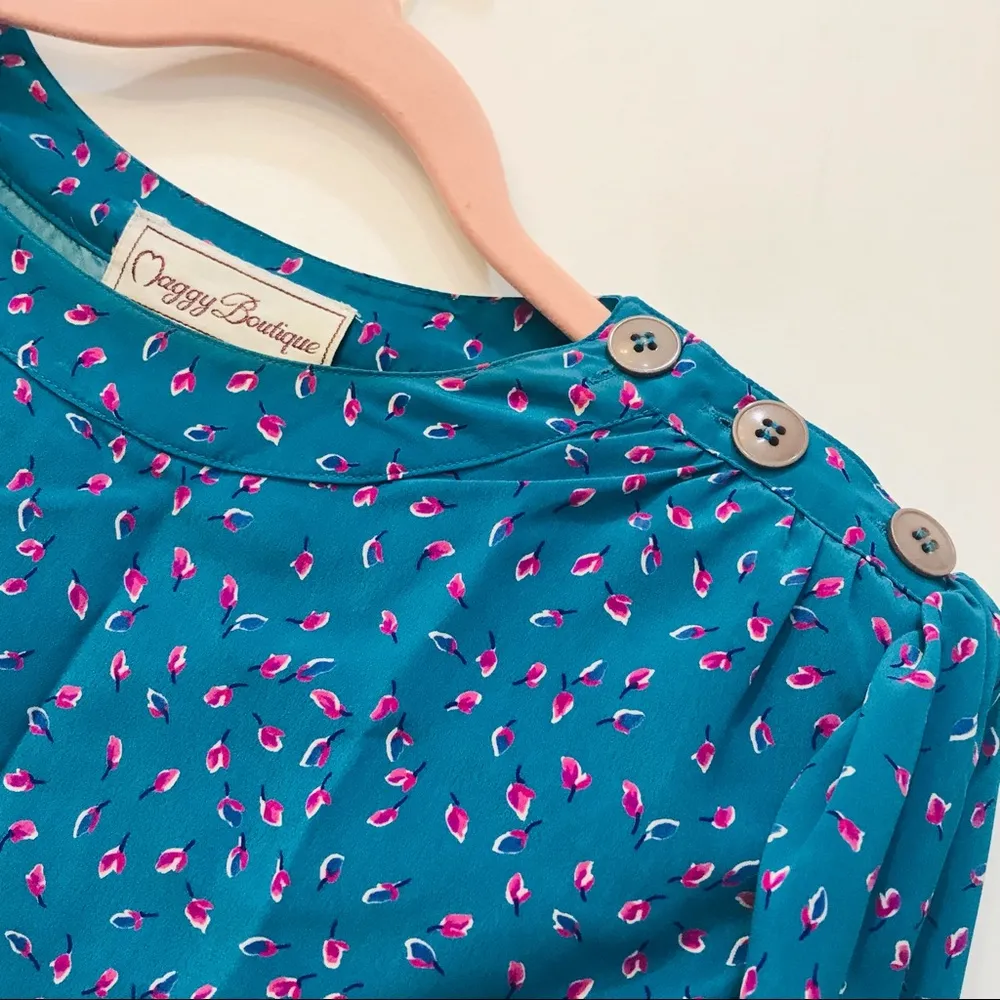 Vintage Turquoise and pink Midi Dress Sz 8 - Image 5