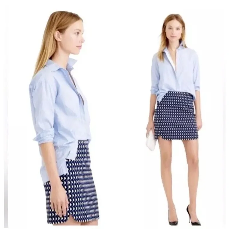 J. Crew Jet Set Geo Print Cotton Canvas Mini Skirt Lined Blue/White 8‎ - Image 3