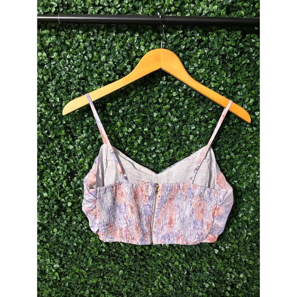 ALLISON NEW YORK Morgan Bow Crop Top Lavender Watercolor Small Purple - Image 3