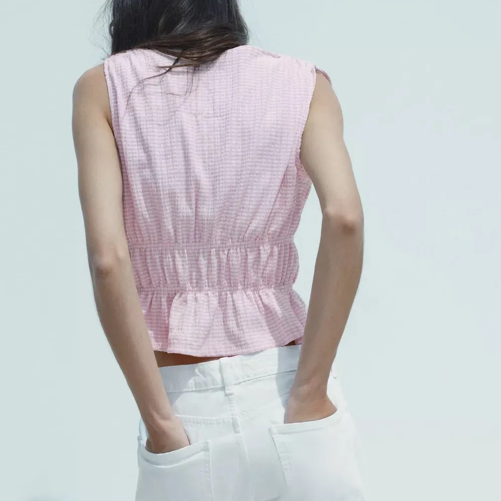 Zara Pink Gingham Crop Top - Image 3