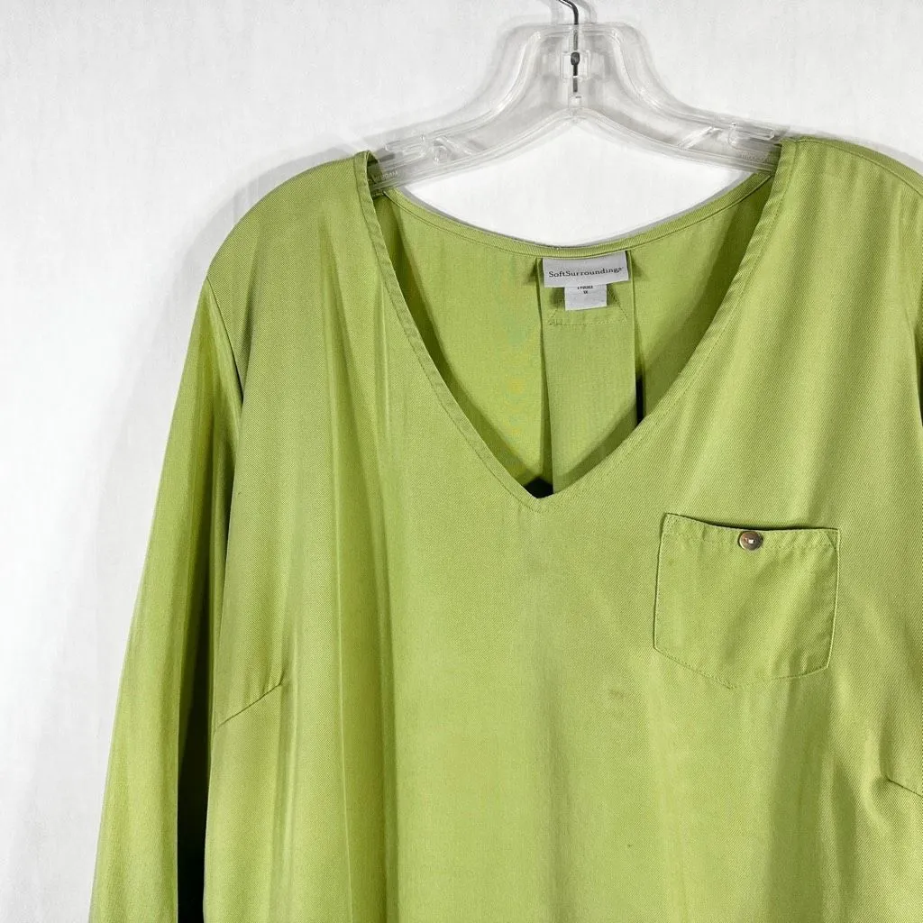 Soft Surroundings Plus Size 1X Top Light Green V Neck Pearl Button Lyocell 1618 - Image 6