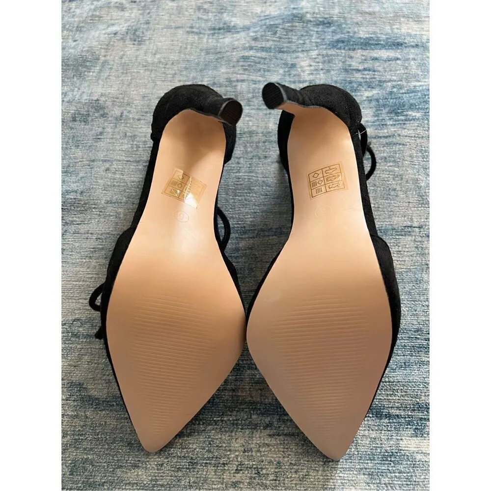 Public Desire Black Faux Suede Lace Up Stiletto High Heels Size 9 - Image 6