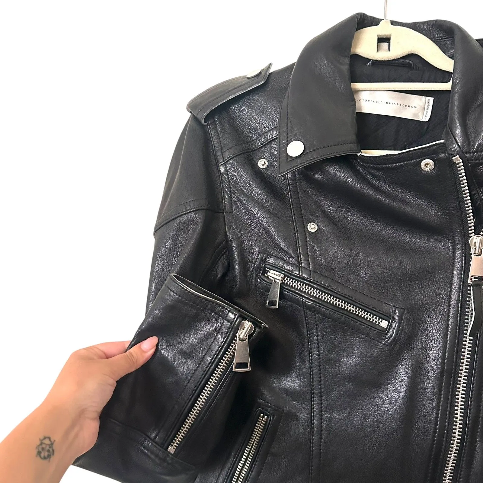 VICTORIA VICTORIA BECKHAM Leather Moto Jacket‎ Black Sz 6 - Image 5