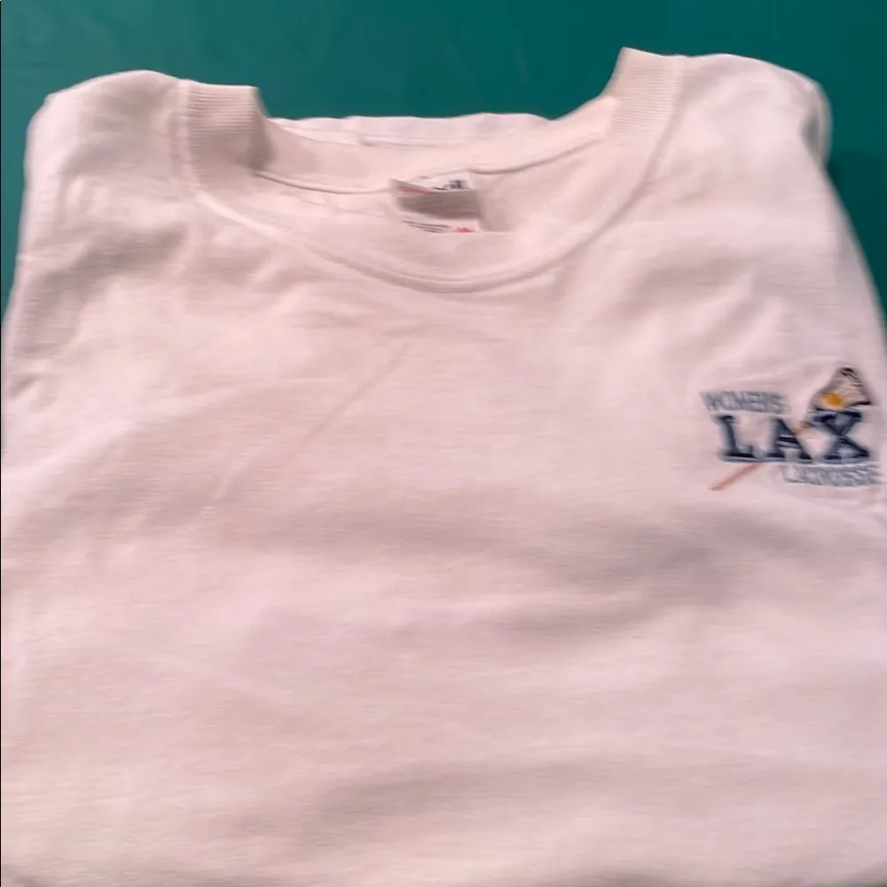 Unisex Womwns White T-Shirt with embroidery LAX lacrosse Logo - Image 5