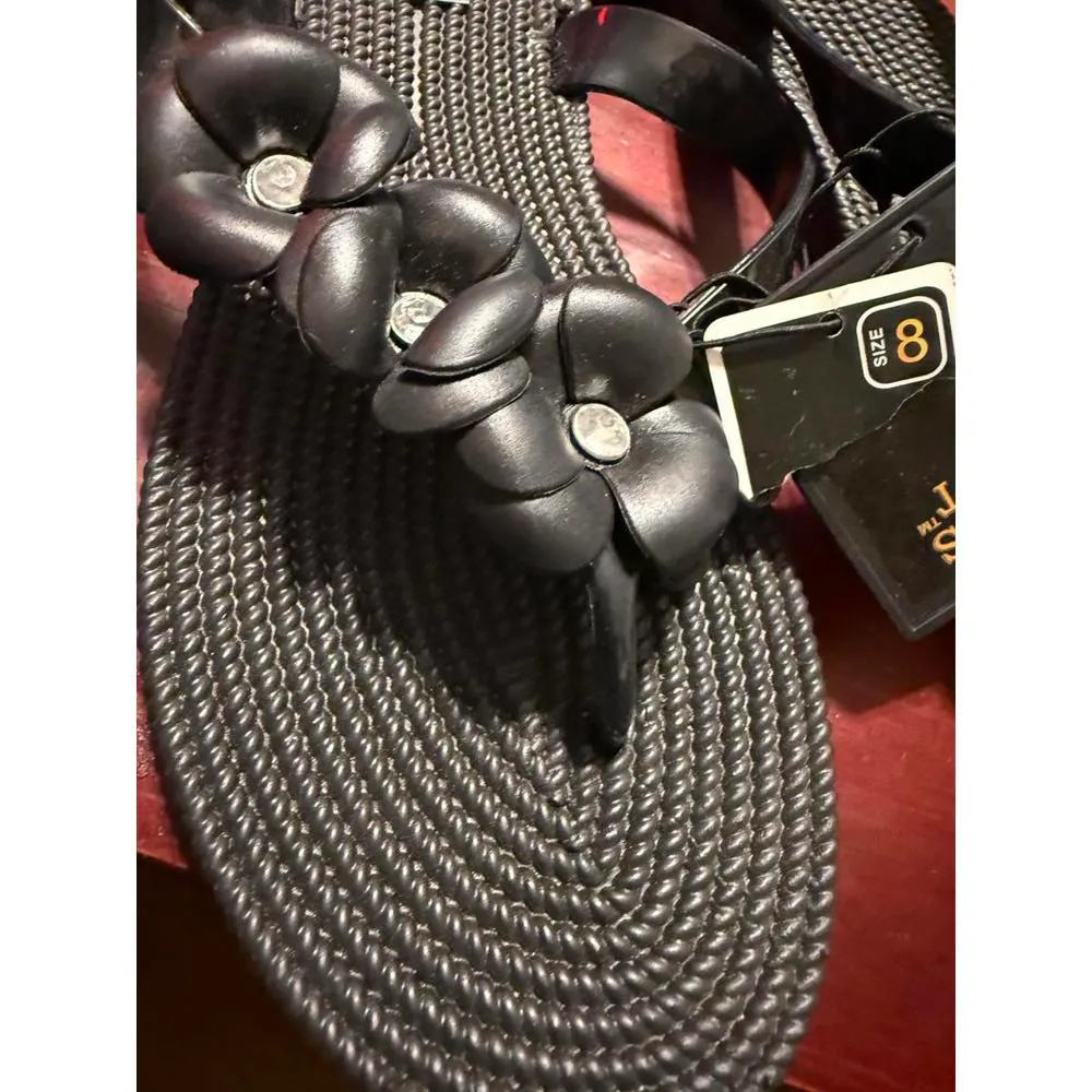 Charles Albert Women's Black Floral Flip Flops - Size 8 - Image 3