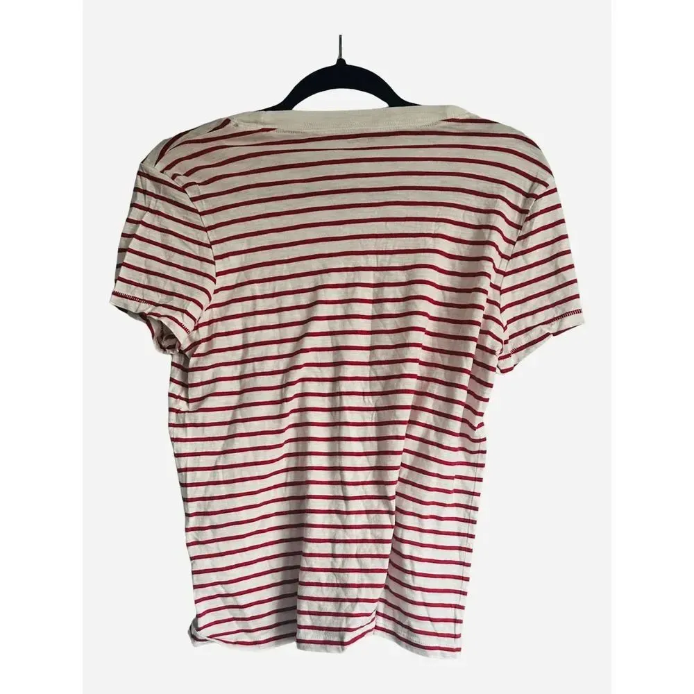Madewell Red White Striped Pocket Tee Size Medium 100% Cotton Basic Crew Neck - Image 2