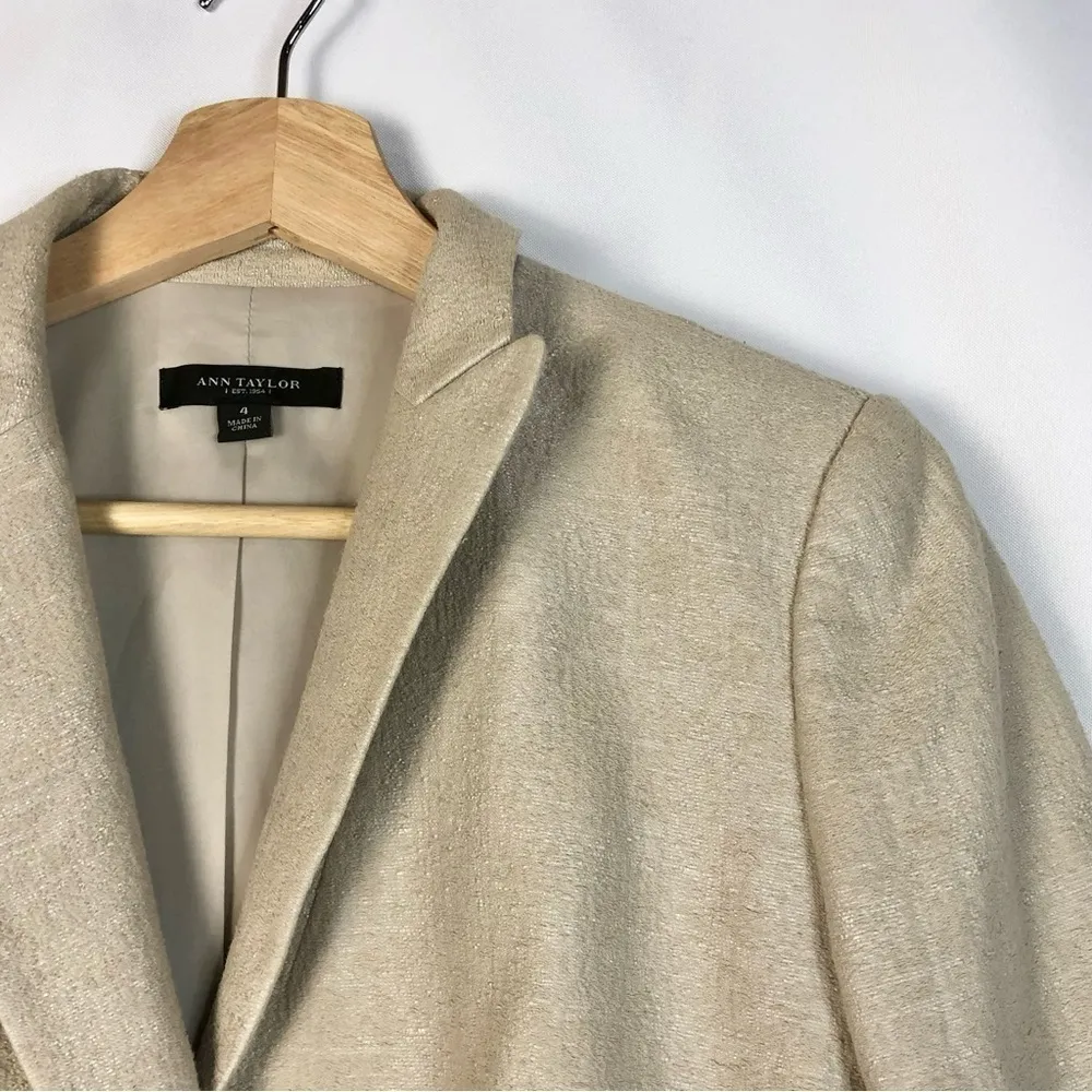 Ann Taylor Beige Champagne Hidden Button Blazer 4 - Image 3