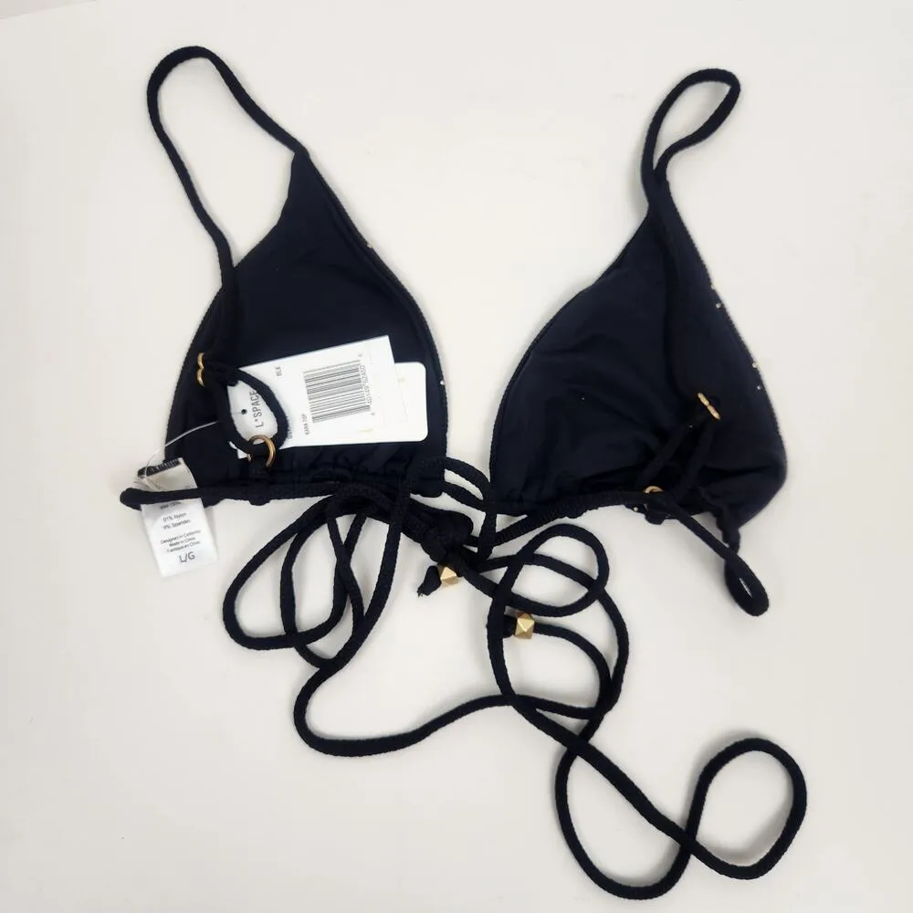 L*Space Kara Studded Bikini Top Black Size Large Triangle NWT - Image 4