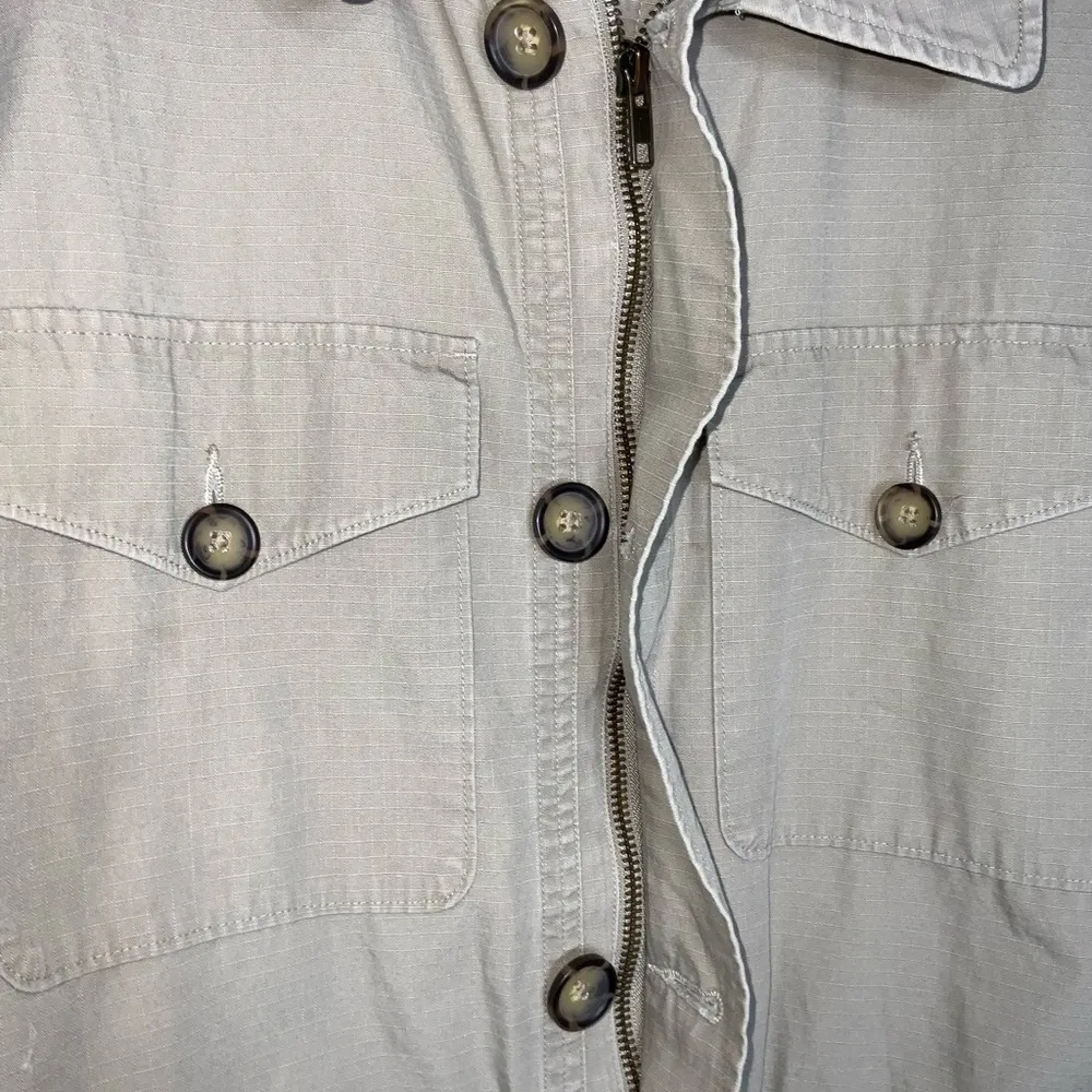 Banana Republic Khaki Cotton Zip Up & Button Jacket Pockets Drawstring Waist Sm - Image 3