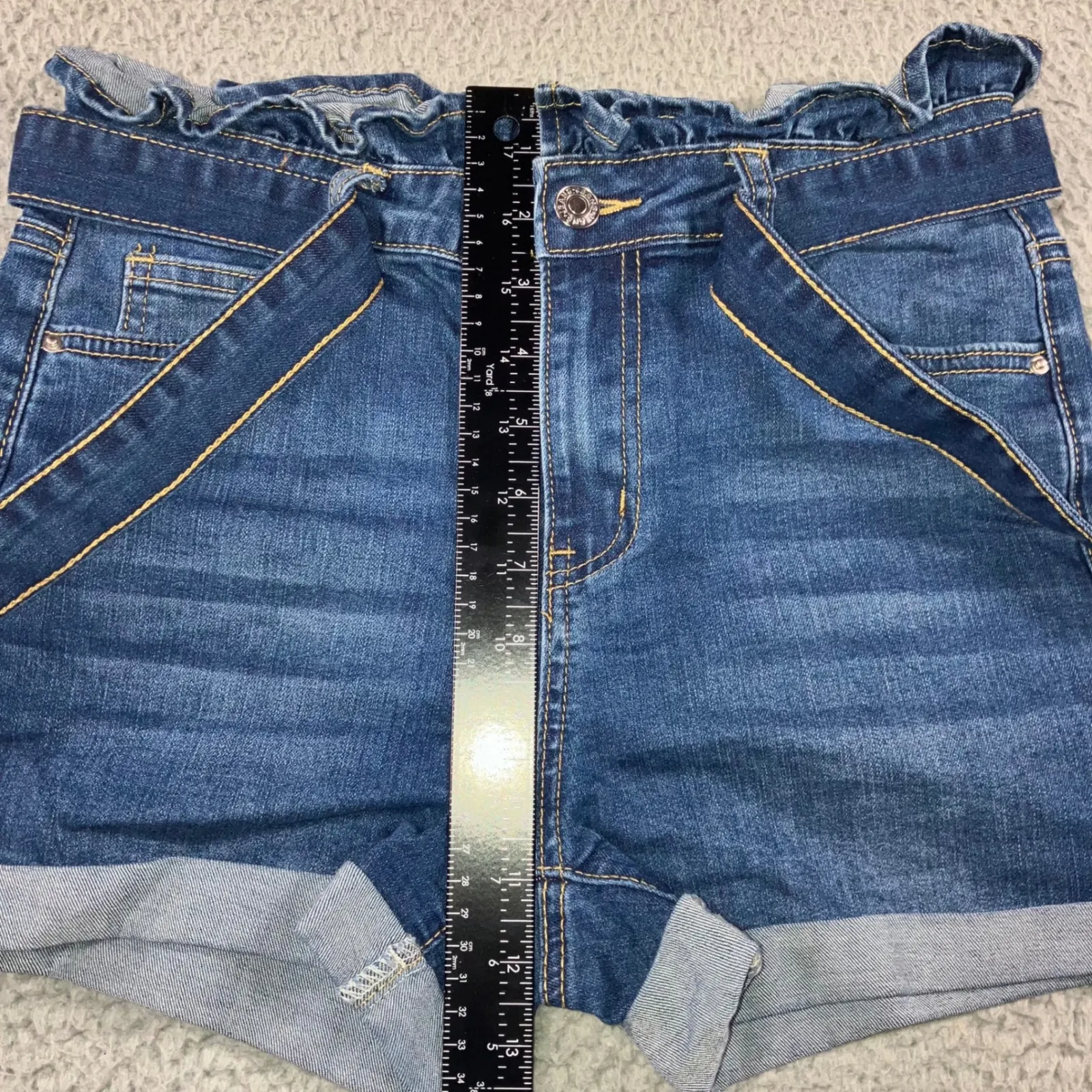 Paper Bag Tie Waist Shorts Women‎ Medium 27 Denim Cuffed Hem Boho Festival Chic - Image 5