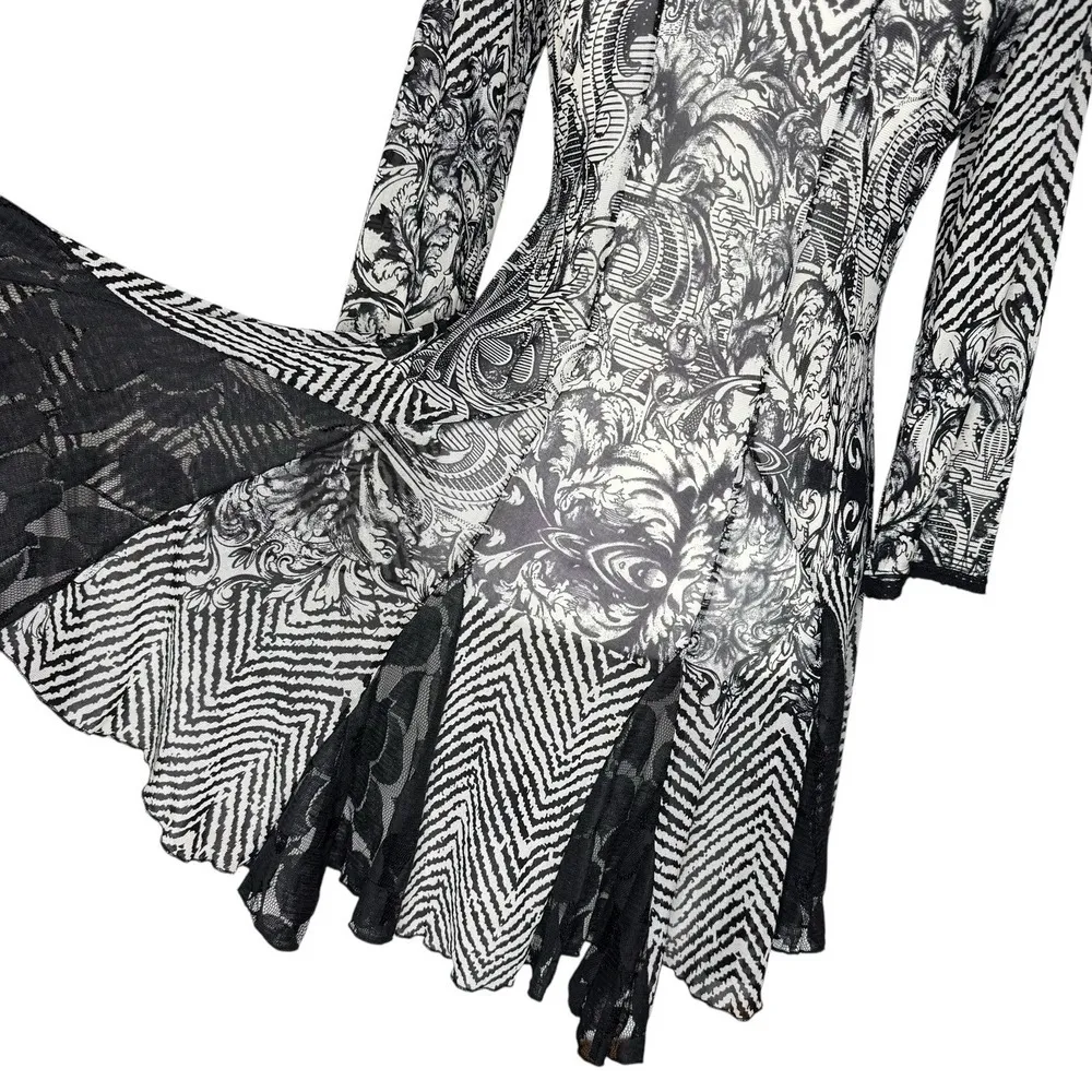 Mechant Y2K Vintage Tunic Top S/M Fairy Whimsigoth Sheer Asymmetrical Lace Shirt Black - Image 3