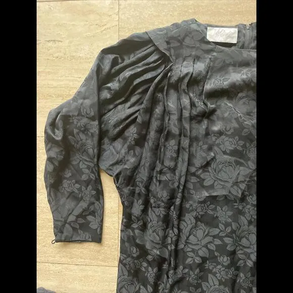 Vintage‎ Lord & Taylor Black Floral Dress 100% Silk Size 12 Made In Hong Kong - Image 4