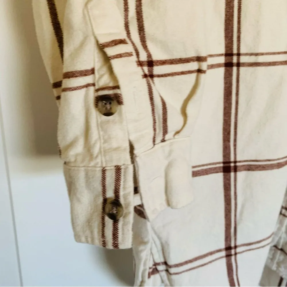 Universal Thread Cute Cream & Brown Plaid Flannel Dress/Shacket with Pockets | M - Image 7