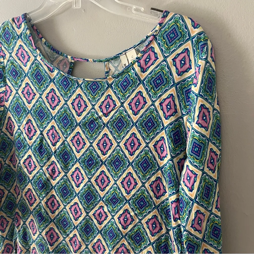 Miami Blue and Pink Geometric Women's Blouse Large - Image 3