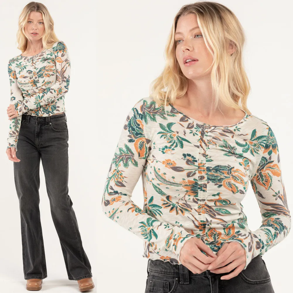 Free People Dreamed Of You Long Sleeve Tee in Teal Combo $68.00 NWT - Image 3