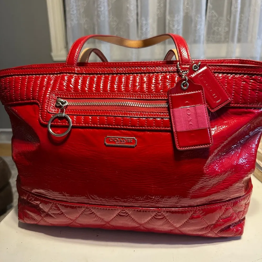 Coach  Red Croc-Embossed Tote Bag - Image 10