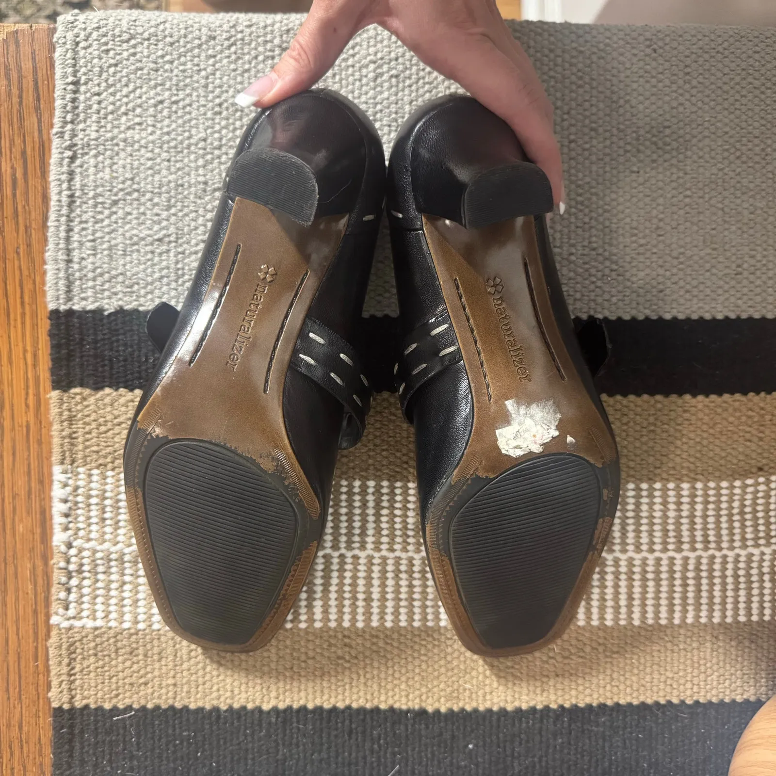 Naturalizer Julius Mary Jane Women 8 Black Leather Chunky Stitch Heel Academia - Image 6