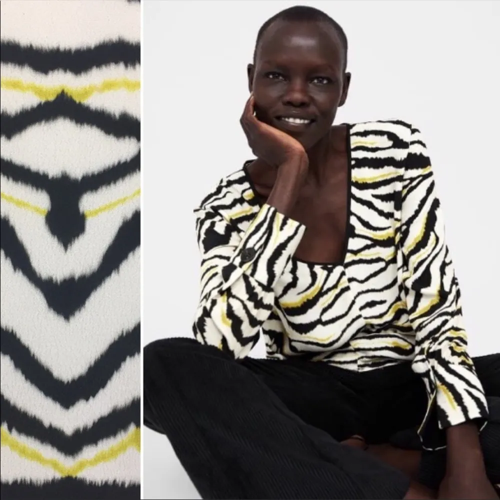 NWT Zara Zebra Print V Neck High Low Blouse Top - Image 3