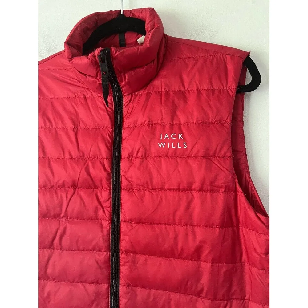 Jack Wills Red Down Filled Spell Logo Full Zip Quilted Puffer Vest Womens Small - Image 3