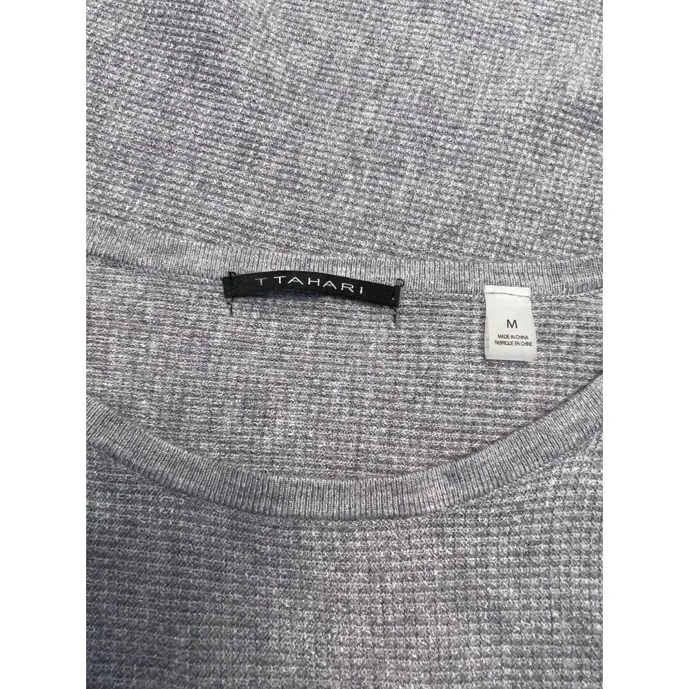 T Tahari Waffle Knit Pullover Dolman Sweater Top in Light Gray - Image 3