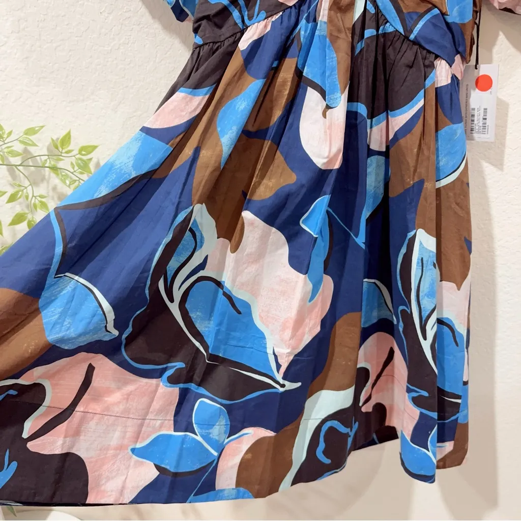 Greylin Fannie Plunge Neck Gathered Cotton Mini Dress Navy Multi NWT - Image 8