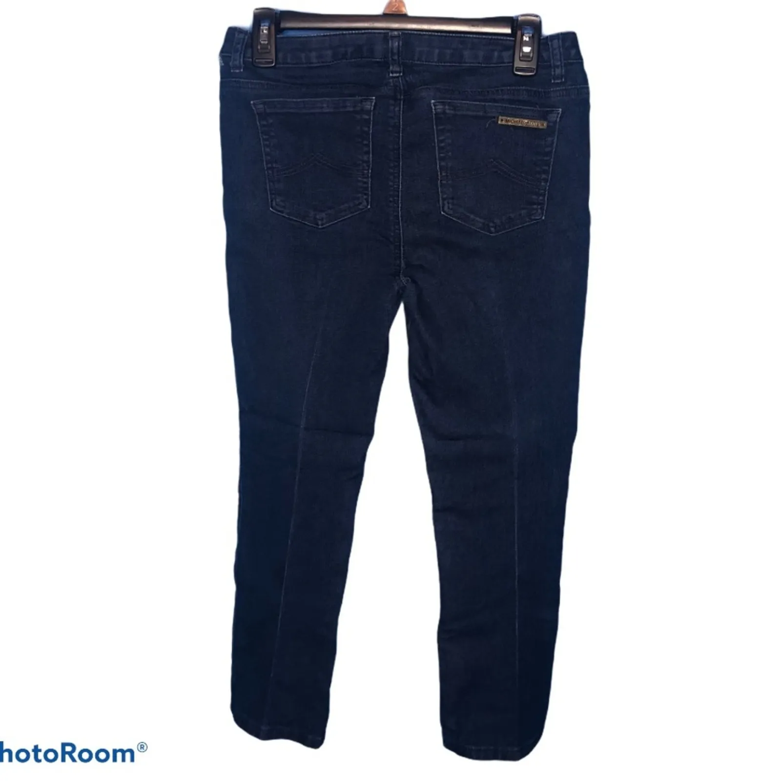 Michael Kors Dark Blue Skinny Crop Jeans Gold Pendant Detail Size 4 - Image 3