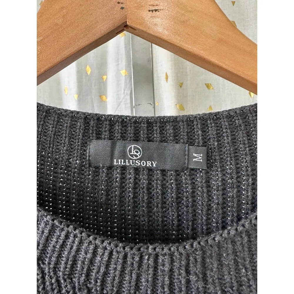 Lillusory Women's 100% Cotton Patch Pocket Boxy Knit Rib Stitch Sweater M Black Size M - Image 4