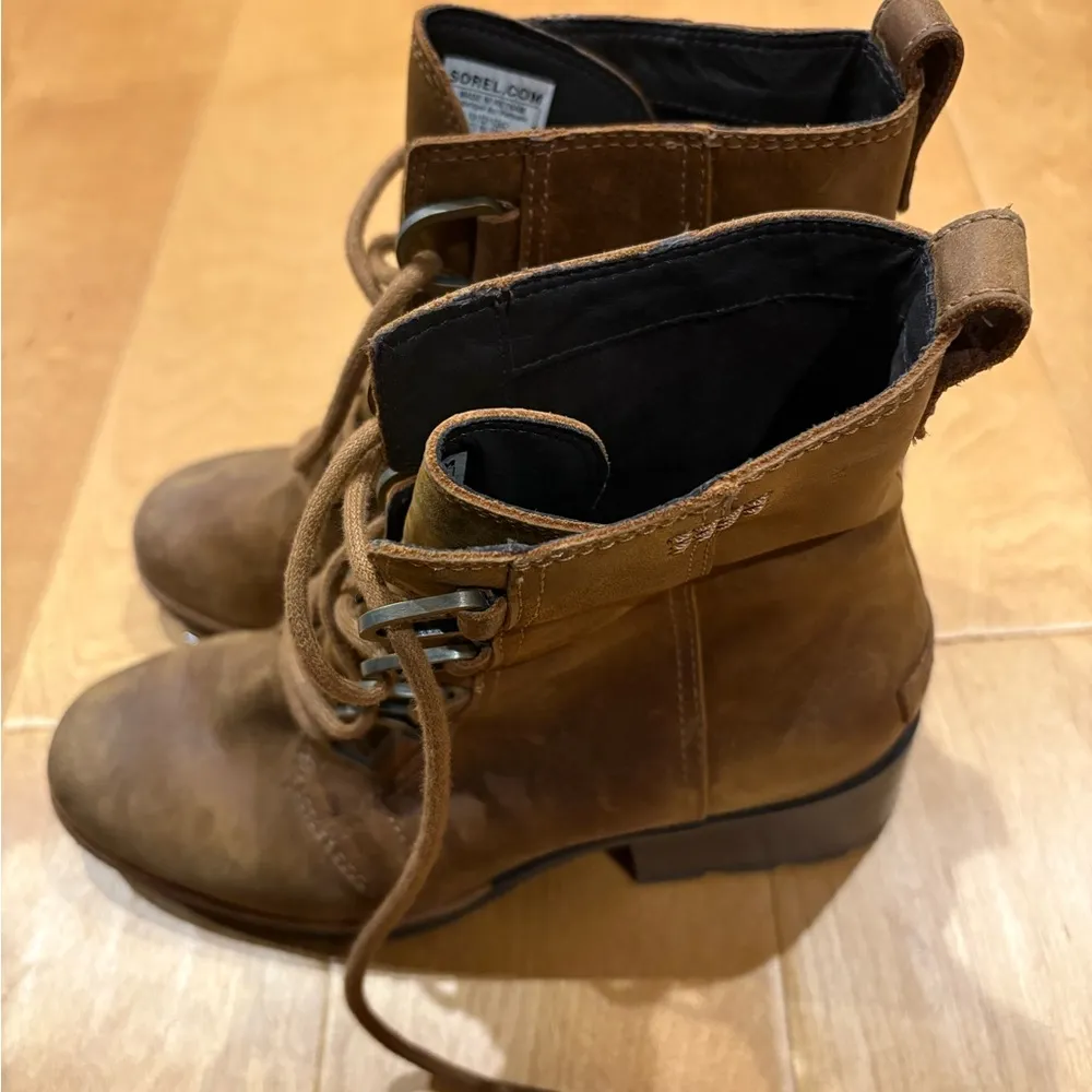 Sorel Cate lace bootie ankle boot  sz 9 combat leather brown - Image 5