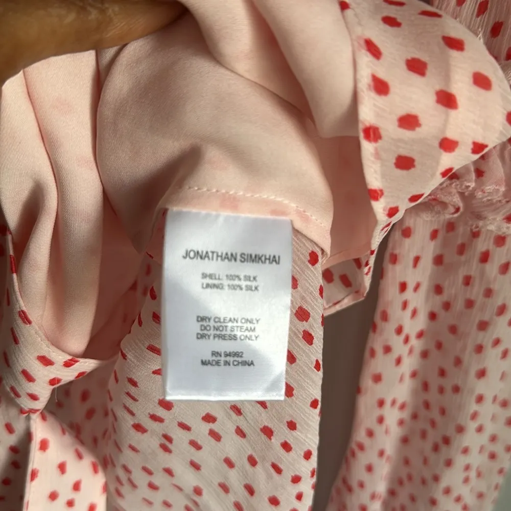 Jonathan Simkhai Delicate Romantic Silk Crepe Polka Dot Print Blouse Small Red - Image 8