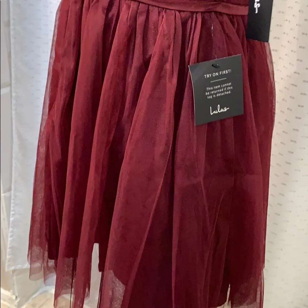 Lulus-Burgundy Tulle Strapless Skater Dress NWT - Image 4