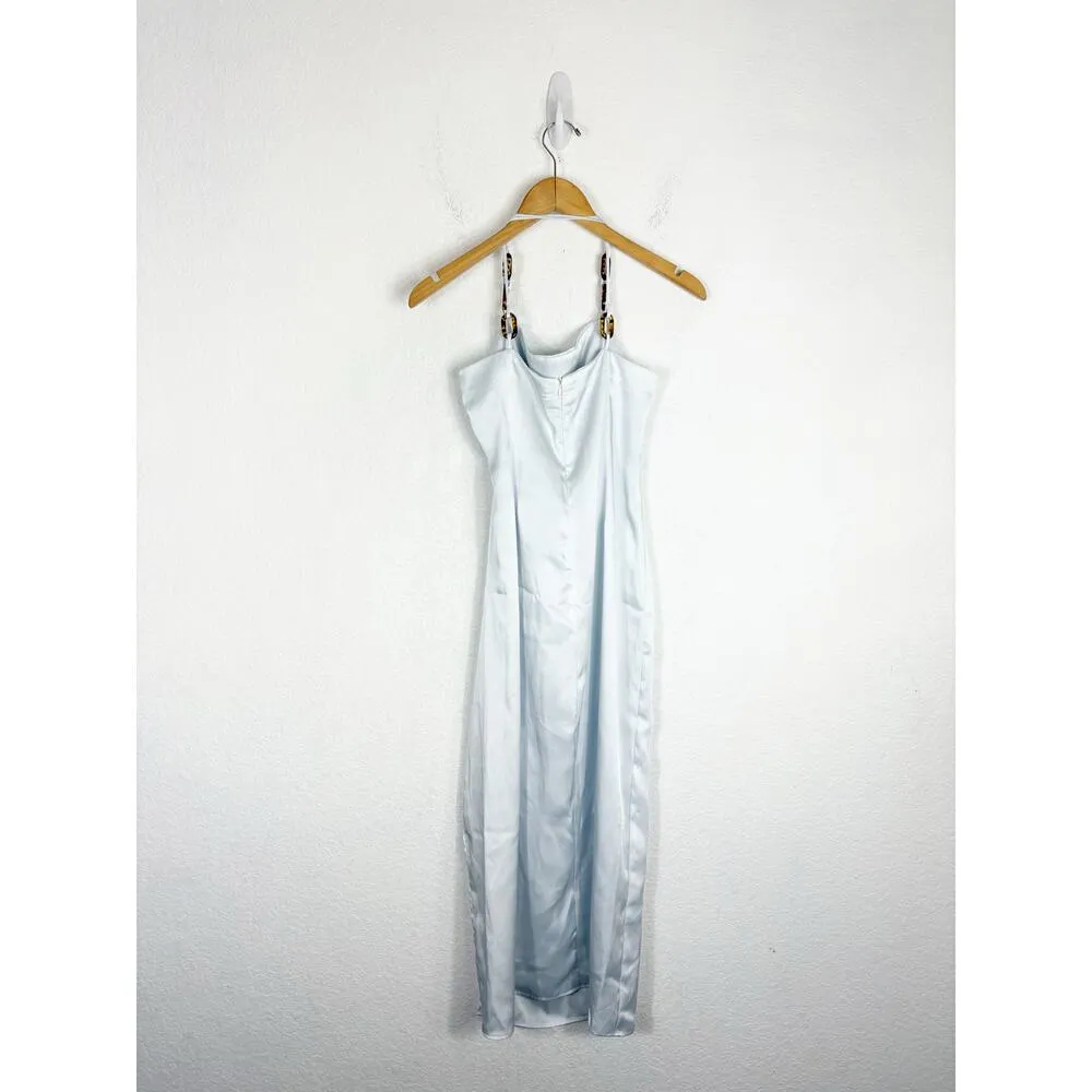 Zara Light Blue Chain Strap Satin Effect Midi Dress Size Medium Cocktail - Image 13
