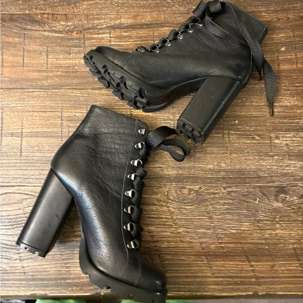 Schutz Zhara Black Leather Block Heel Combat Lug Sole Booties 9.5 EUC - Image 4