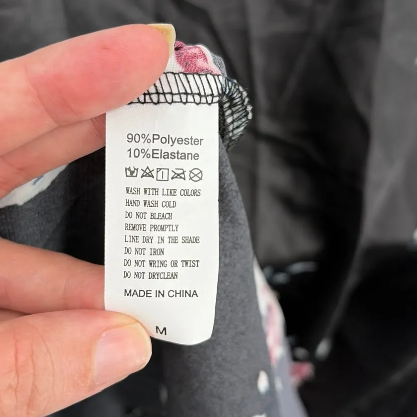 Black Floral Slip Dress Sz M Whimsigoth Slits Y2K Romantic Fairy Grunge Lace - Image 10