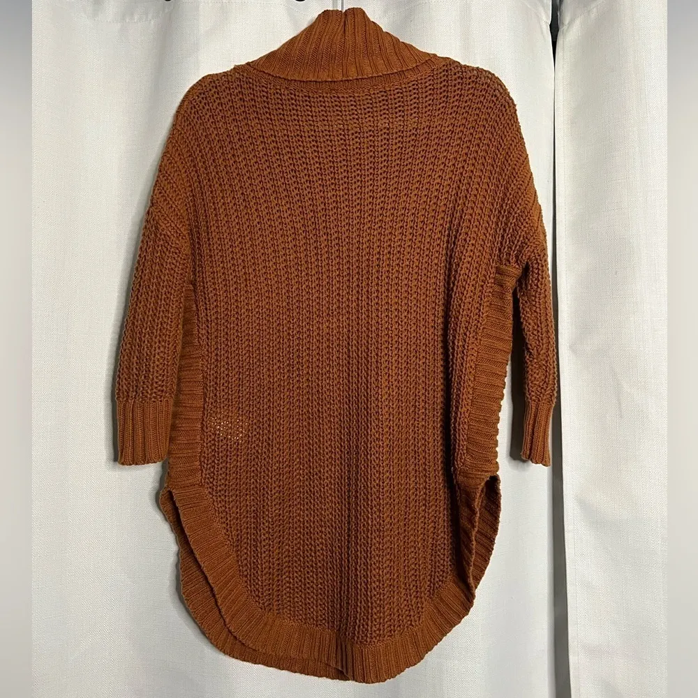 Express Cable Knit Cowl Neck Circle Hem Pullover Sweater Pumpkin Brown XS - Image 2