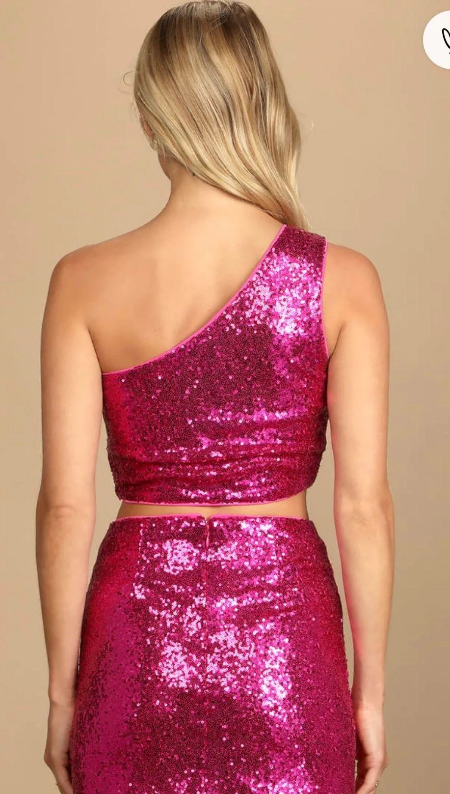 Lulu’s Come My Way Magenta Sequin One-Shoulder Two-Piece Dress - Image 2
