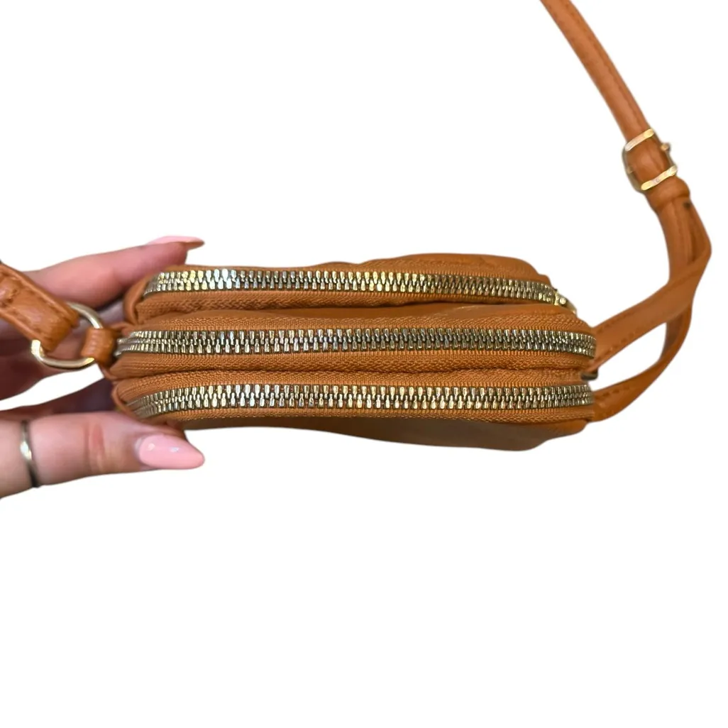 Boutique Womens Zipper Pocket Crossbody‎ Purse Caramel Brown Faux Leather Travel - Image 3