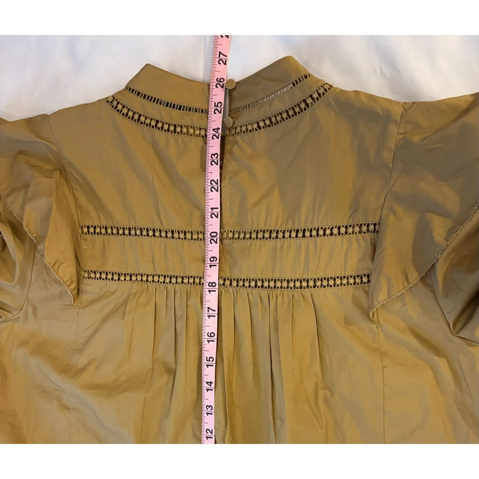 J. Crew Crocheted Lace Ruffle High Neck Honey Brown Top Sz Large Romantic Boho - Image 3