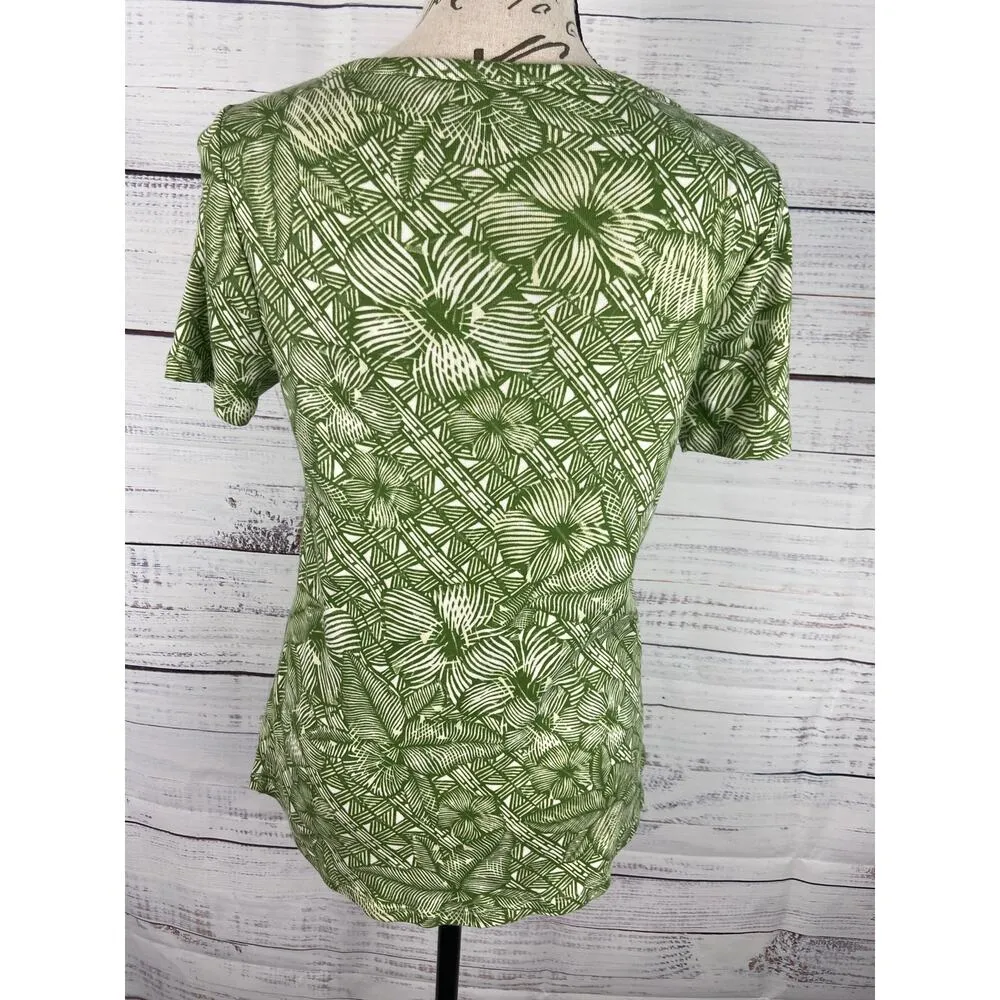Chicos 0 Batik Tropic Tee Shirt Womens S Soft Fern Short Sleeve Cool Cotton Knit - Image 4