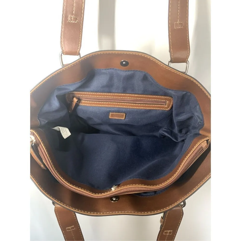 Chaps Women's Faux Straw Leather Trim Shoulder Bag Purse Brown OS NWOT - Image 7