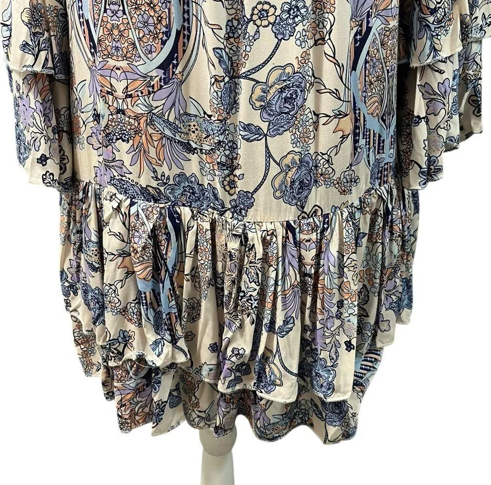NWT Hayden LA Mixed Floral Bohemian Tiered Ruffle Bell Sleeves Oversized Dress S - Image 4